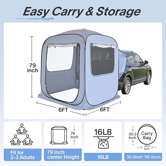 Alvantor SUV Tailgate Tent, Instant Pop Up Car Tent Creates Extra Living Space, UV Protection, Quick Setup in Seconds for Family, Road Trips, Tailgating, Beach, Outdoor Camping
