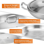 Tri-Ply Stainless Steel Paella Pan, 14.5 inch Large Skillet,12 Servings 18/10 Large Paella pan with Lid,Jumbo Cooker,Perfect for Outdoors, Camping, Parties