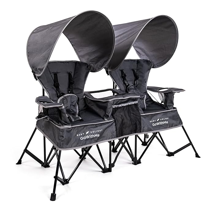 Baby Delight Go with Me Duo Deluxe Portable Chair | for Kids | Double Seat | Indoor and Outdoor | Grey