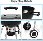 GREEN PARTY 18 inch Kettle Charcoal BBQ Grill with Wheels, Portable Charcoal Grill with Porcelain-Enameled Lid & Ash Catcher for Outdoor Cooking Barbecue Camping Picnics Tailgating, Black