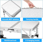 Small Folding Camping Table, 2ft Portable Table with 3 Adjustable Heights, Aluminum Lightweight Foldable Picnic Table with Mesh Layer and Extension Legs for RV, BBQ and Indoor (Silver)