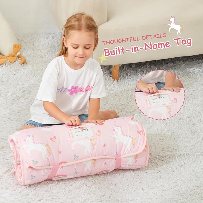Toddler Nap Mat, Kids Sleeping Bag with Pillow & Minky Blanket, Girls Extra Large Rolled Nap Mats for Preschool Daycare Camping Kindergarten