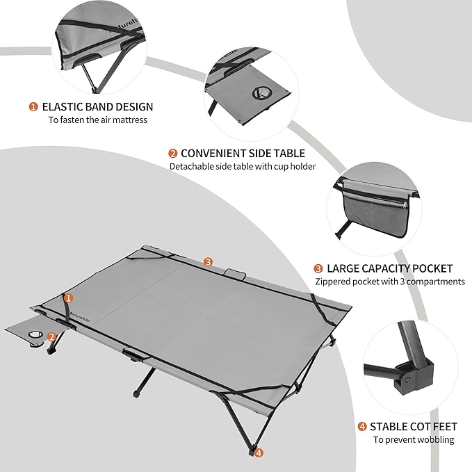 Naturehike Queen-Sized Airbed Cot Combo, Folding 2 Person Camping Cot with Air Mattress, Side Table and Wheeled Carry Bag, Camping Bed for Outdoor Camp Guests (Pump Not Included)