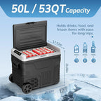 Antarctic Star 12 Volt Refrigerator,53QT(50L)Electric Cooler Compressor, Portable Refrigerator -4℉~68℉,Car Fridge 12/24V DC 100-240V AC,Portable Freezer with Wheels&2 Baskets for Camping,Travel,BLACK
