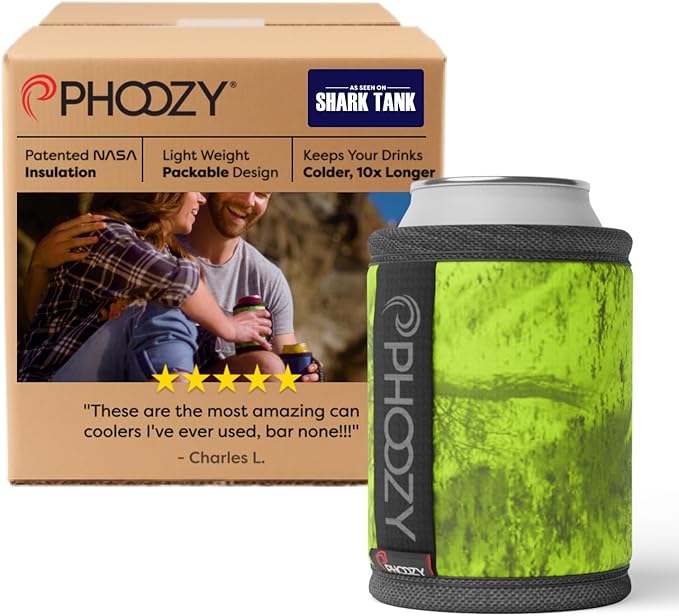 PHOOZY Insulated Can Cooler for 12oz Cans with NASA-Inspired Technology - Patented Koozie That Keeps Drinks Cold 10x Longer - Lightweight Beer Koozie for Outdoor Adventures - Green