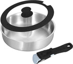 Inqibee Tri-Ply Stainless Steel Cookware Set with Removable Handle, Detachable Handle 10 Inch Deep Frying Pan, 3 QT Sauté Pan with Lid, Induction Kitchen Cooking, Dishwasher and Oven Safe