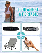 KingCamp Low Beach Chairs, Folding Portable Chair for Adults Lightweight Extra Wide Seat 300lbs Heavy Duty Oversized Backpack, Carry Bag for Camping