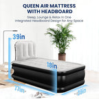 Twin Air Mattress with Headboard, Built-in Pump, 600 lbs Heavy-Duty Support, 19" Raised Comfort Design, 48-Hour Leak-Tested PVC, 2.5 Min Fast Inflation, Inflatable Mattress for Home, Guests & Camping