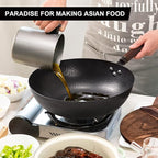 12.8" Carbon Steel Wok-11Pcs Woks & Stir Fry Pans Wok Pan with Lid, No Chemical Coated Chinese Woks with 10 Cookware Accessories, Flat Bottom Wok for Electric, Induction,Gas Stoves