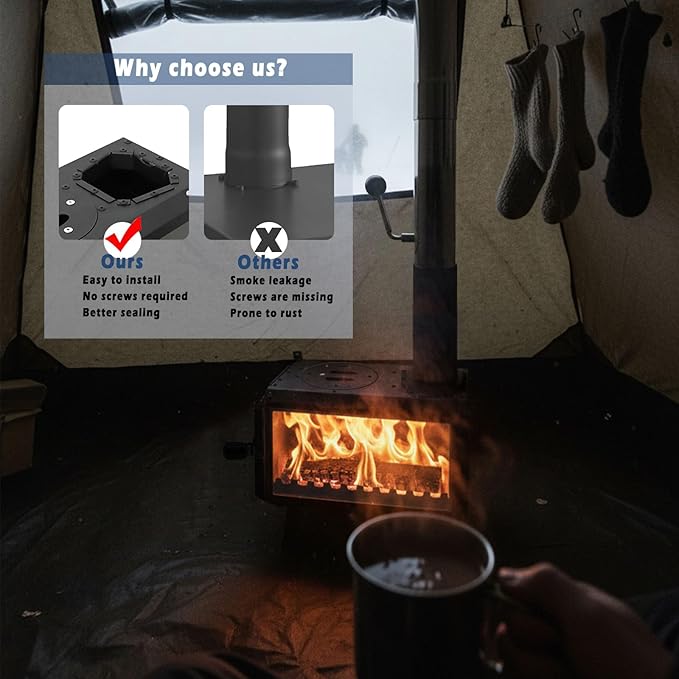 Portable Wood Burning Stove,Hot Tent Stove with Fire Viewing Window,7 Section Stainless Steel Chimney,X-shaped Pot Holder,Wood Stove for Outdoor Camping Heating and Cooking (11 * 9 * 8in)