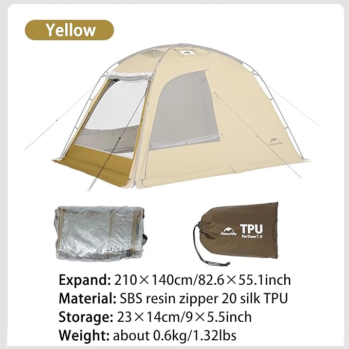 Naturehike Dune Hot Tent with Stove Jack, 117 sq ft 4 Seasons Camping Tent, 2-4 Person Waterproof Large Tent for Family, Car Camping, Picnic, Fishing, 6 Person