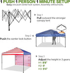 10'x10' Pop Up Canopy Tent with 1 Sidewall and 6 Pockets, One Push Setup, Instant Shade Tent with Vented Roof for Beach Patio Outdoor, Case, 8 Stakes, 4 Ropes, 4 Sandbags (Flag, 10x10)