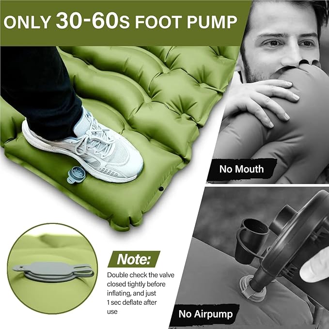 Ultralight Camping Sleeping Pad - Built-in Foot Pump & Pillow Inflatable Mattress for Backpacking Hiking