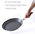 12-Inch Kozmatik Grill Pan Stovetop Turkish - Black Non-Stick Carbon Steel Grill Basket Vegetable with Handle | Vegetable Charring Pan for Stovetop & Grill