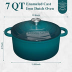 Umite Chef 7QT Enameled Cast Iron Dutch Oven with Lid & Cotton Potholders–Heavy-Duty Cookware for Bread Baking, Braising, Stews, Marinate, Cook(Emerald)