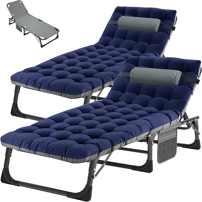 ABORON 5 Positions Camping Cots for Adults,Outdoor Folding Sleeping Cot/Mat,Folding Chaise Lounge Chair with Pillow,Portable Reclining Chair for Beach Lawn Camping Pool,Sunbathing Chairs