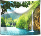 Forest Waterfall Tapestry Wall Hanging Sandy Beach Picnic Rug Camping Tent Sleeping Pad Home Decor Bedspread Sheet Wall Cloth (60x51inch,3)