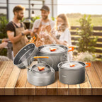 ONLYFIRE OUTDOOR LIVING15pcs Camping Cookware Set, Lightweight Nonstick Pots, Pan, Kettle, Utensils, Bowls, and Cleaning Tool with Mesh Bag for Camping Hiking Backpacking RV Tailgating Cooking, CT605