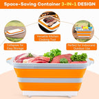Collapsible BBQ Prep Tub with Cutting Board & Lid, Folding Food Container BPA-Free Heavy-Duty, Dishwasher Safe, Upgraded Drain Hole - for Camping, Grilling Outdoor Cooking (Orange, XX-Large)
