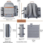Sunflora Insulated Picnic Backpack for 2 Person Bag with Cooler Compartment, Wine Pouch, Blanket and Stainless Steel Cutlery Set for Couple, Lovers and Friends (Grey)