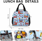 Custom Backpacks for Kids, Set of 3 Fire Truck School Backpacks Matching Combo for Boys Students, Personalized Lightweight Truck Bookbag with Lunch Box Set for School Camp Travel