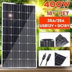 800W/400W Solar Panel 18V Semi-Flexible Monocrystalline Solar Cell DIY Cable Outdoor Car RV Waterproof Rechargeable Power System,400W