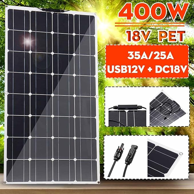 800W/400W Solar Panel 18V Semi-Flexible Monocrystalline Solar Cell DIY Cable Outdoor Car RV Waterproof Rechargeable Power System,400W