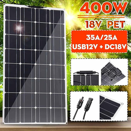 800W/400W Solar Panel 18V Semi-Flexible Monocrystalline Solar Cell DIY Cable Outdoor Car RV Waterproof Rechargeable Power System,400W