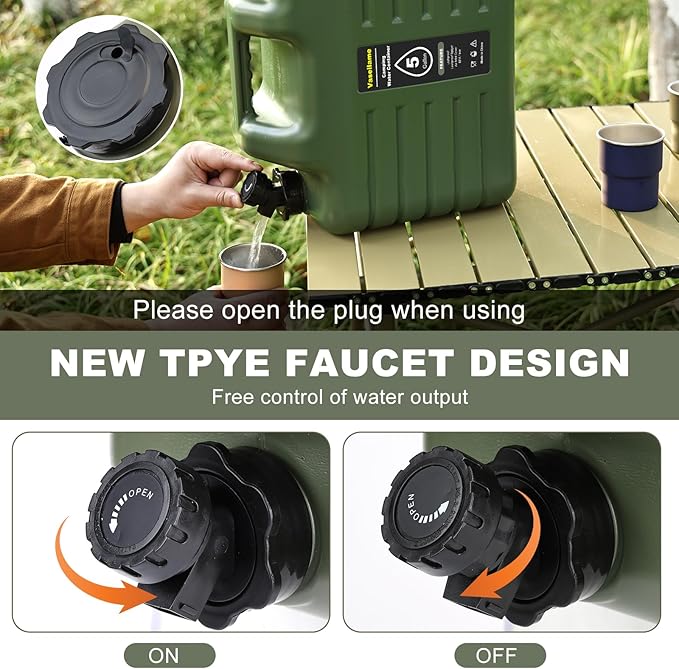 5 Gallon Water Jug with Spigot, Leak-Proof Portable Camping Water Containers, BPA Free, Outdoor Hiking & Emergency Picnic Storage Water Tank