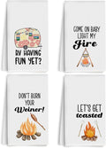 4Pcs Camper Kitchen Towel, Camping Gift, Camp Kitchen, RV Decor, Vintage Trailer Camper Decor, Motor Home Decoration Towels, Retirement Gift, Waffle Weave Hand Towels for Kitchen Camp