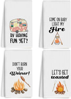 4Pcs Camper Kitchen Towel, Camping Gift, Camp Kitchen, RV Decor, Vintage Trailer Camper Decor, Motor Home Decoration Towels, Retirement Gift, Waffle Weave Hand Towels for Kitchen Camp