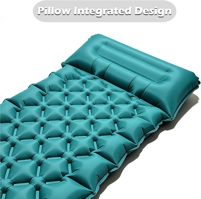 2026 Thicken Inflatable Camping Sleeping Pad with Pillow - Built-in Foot Pump Moisture-Proof Tent Mattress Bed(T2366Dark Blue)