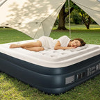 Outvita 18in Queen Air Mattress with Built-in Pump, Quick Assembly Comfort Luxury Blow Up Air Bed Self-Inflation/Deflation - Breathable and Flatness-Free for Guests and Home, Camping, Travel
