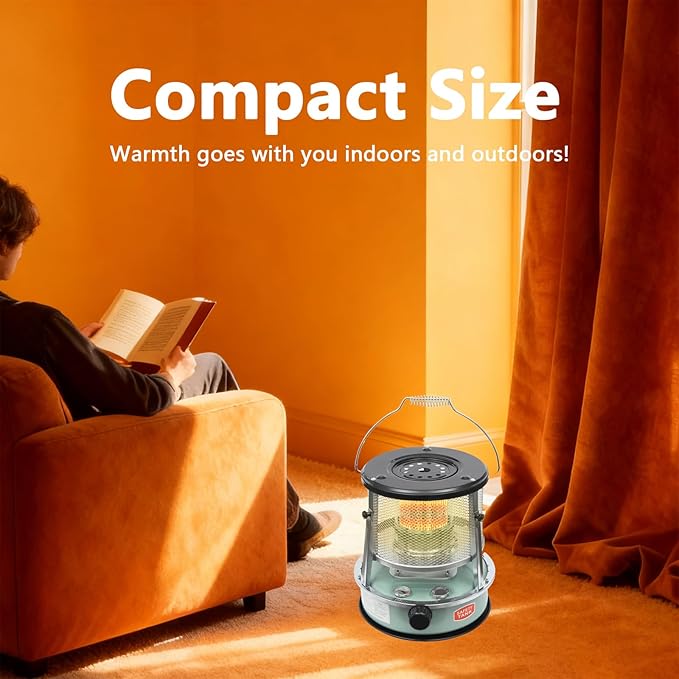 Kerosene Heater for Indoor & Outdoor Use, 9000 BTU 4.6L Portable Non Electric Stove with Fuel Gauge, Cordless Kerosene Space Heaters for Camping, Garage, Basement, Emergency Oil Heater, Green