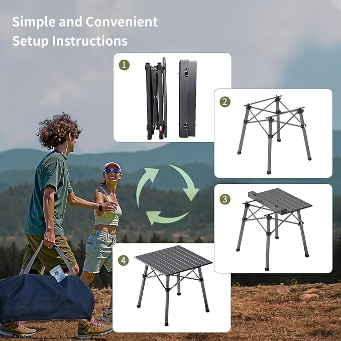 Folding Camping Table, Portable Lightweight Beach Tables for Sand Foldable, Aluminum Roll-up Folding Square Table for Outdoor Camping, Picnic, Card, Travel