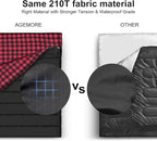 AGEMORE Cotton Flannel Double Sleeping Bag for Camping, Backpacking Or Hiking. Queen Size 2 Person Waterproof Sleeping Bag for Adults Or Teens. Lightweight with Compression Sack
