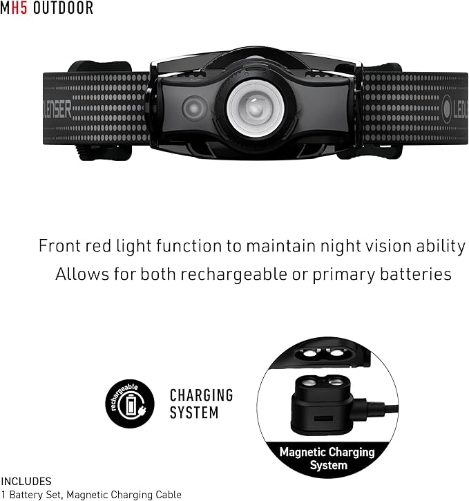 Ledlenser MH5 Rechargeable Outdoor Headlamp - Black, 400 Lumens - Ultra-Lightweight Design with Detachable Lamp Head - Advanced Focus System