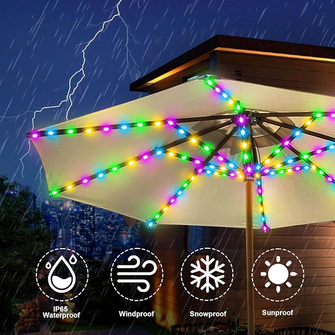 ZNYCYE Solar Umbrella Lights, 8 Strands Patio Umbrella Lights Outdoor with 8 Modes 3V Solar Panel Clip 112 Led Outdoor Waterproof for Beach Deck Garden Camping Tents Party Decoration(Multicolor)