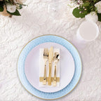 PARTY BARGAINS 13-Inch Charger Plates - 8 Pack, Hammered Blue Gold Rim, Heavy-Duty Disposable Chargers for Elegant Dining - Ideal for Weddings and Formal Events