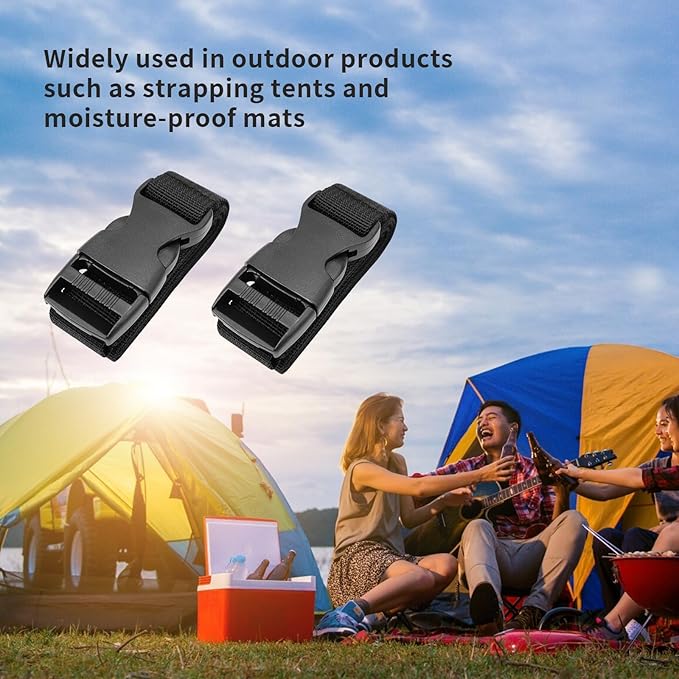 3Pcs Tie Down Straps Black Adjustable Nylon Strap with Buckles 1" x 47" (3.9ft) Straps with Quick Release, Lashing Strap for Backpacking, Outdoor Activities