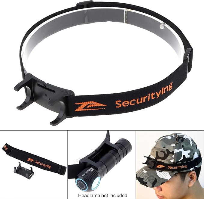 SecurityIng Head Lamp Strap with Bracket, Elastic Headband Adjustable Headlight Strap Headlamp Band for 22mm - 26mm Headlight Bracket