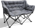 Double Camping Chair Heavy Duty Oversized Padded Loveseat for Adults 2 Person Outdoor Portable Camping Chairs for Lawn, Backyard, Fishing, Trip, Support 600lbs, Grey