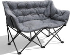 Double Camping Chair Heavy Duty Oversized Padded Loveseat for Adults 2 Person Outdoor Portable Camping Chairs for Lawn, Backyard, Fishing, Trip, Support 600lbs, Grey