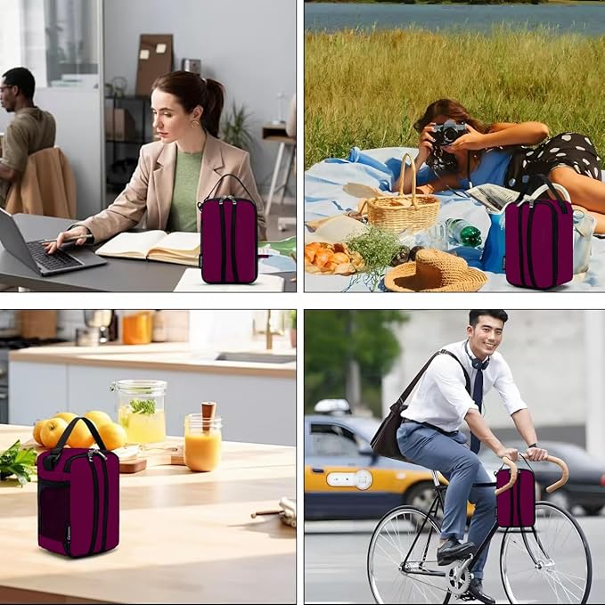 BEIMILY Lunch Box for Men Women Adults,Mini Insulated Lunch Bag for Office Work Picnic,Reusable Portable Lunchbox,Soft Cooler Tote Bag,6 can cooler bag,Mini,Dark Red