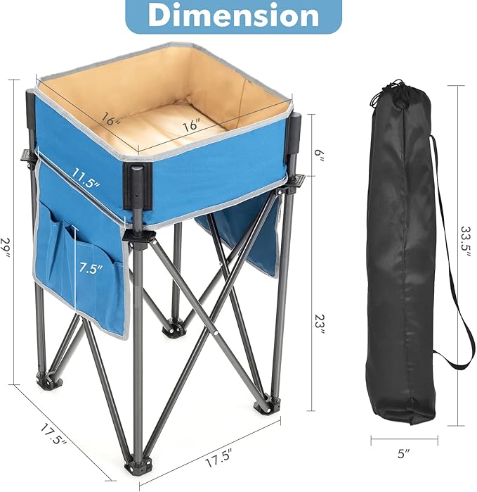 Goplus 2 PCS Folding Camping Tables, Portable Picnic Tables with Large Capacity Storage Sink, Side Pockets, Anti-Skid Feet, Lightweight Tables for Hiking, Fishing, BBQ, Beach (Blue+Red)
