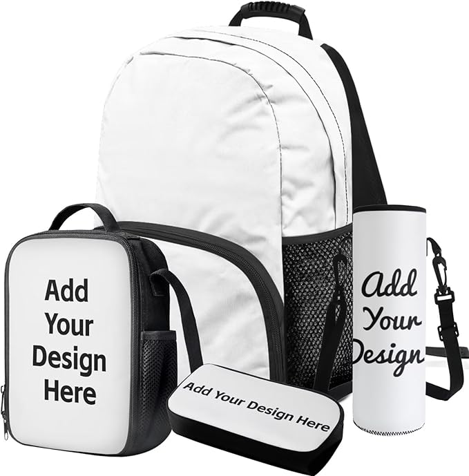 Custom Backpack and Lunch Box Set Personalized Bookbag Lightweight Portable Kids Bookbag and Lunch Box Set Boys 4 in 1 School Bag for Boys 10-12 Travel Outdoor Daypack