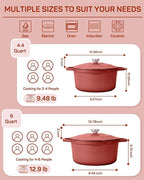 Enameled Cast Iron Dutch Oven – 6 Quart Pot with Lid & Potholders – Heavy-Duty Cookware for Bread Baking, Braising, Stews & Roasting – Oven & Stovetop Safe up to 500°F – Red
