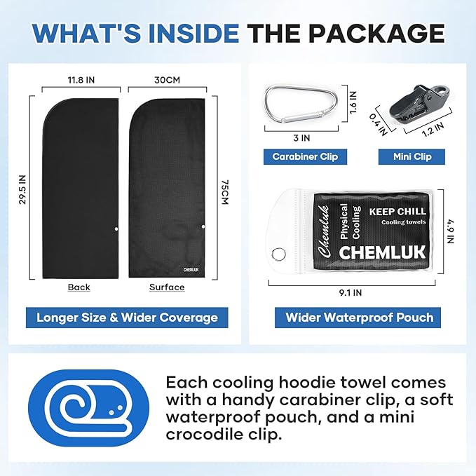 Cooling Hoodie Towel: Cooling Towels for Neck and Face Sun Protection Instant Cool for Hot Weather Hiking Camping Running Golf Gardening Fishing Music Festivals Theme Parks Beach - Black