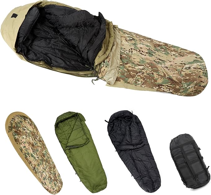 MT Army Military Modular Sleeping Bags System, Multi Layered with Bivy Cover for All Season, Woodland/Multicam