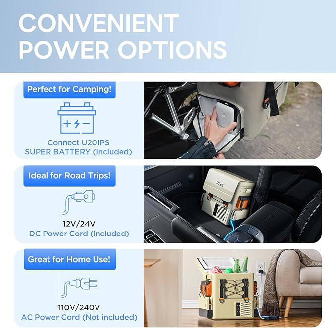 LiTHELi Electric Camping Cooler, Battery Powered Refrigerator, 21QT/20L Portable Fridge (-4-68℉) Compressor Cooler for Camping, Road Trips, RV, beach, Beige, with 1 Battery